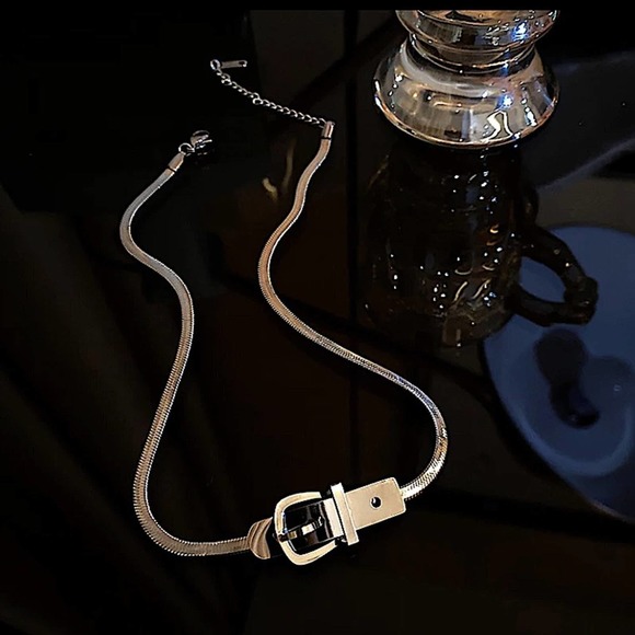 Sterling Silver Herringbone Buckle Design Choker - Picture 12 of 12